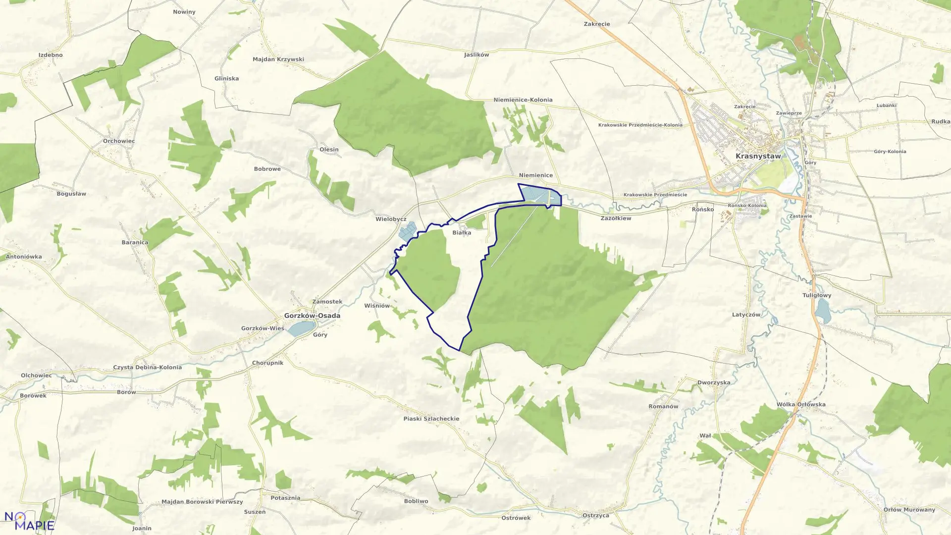 Mapa obrębu Białka Pso w gminie Krasnystaw