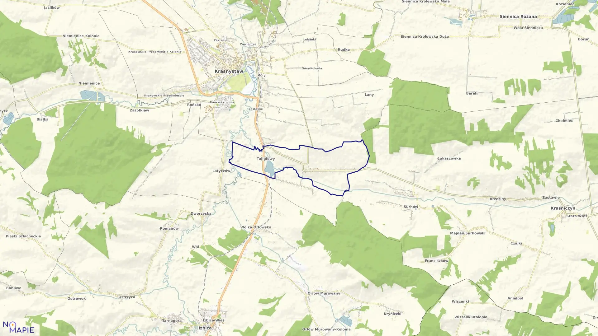 Mapa obrębu Małochwiej Duży w gminie Krasnystaw