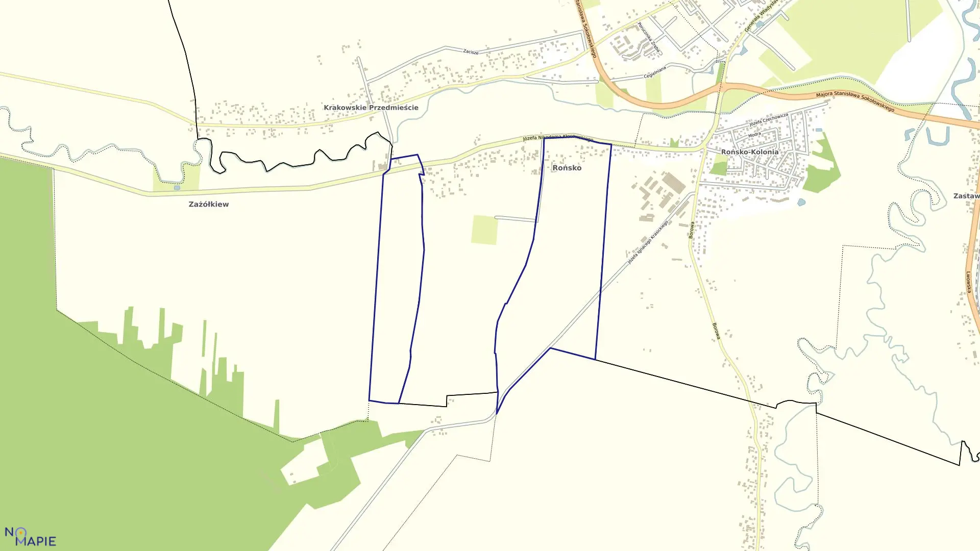 Mapa obrębu Rońsko w gminie Krasnystaw