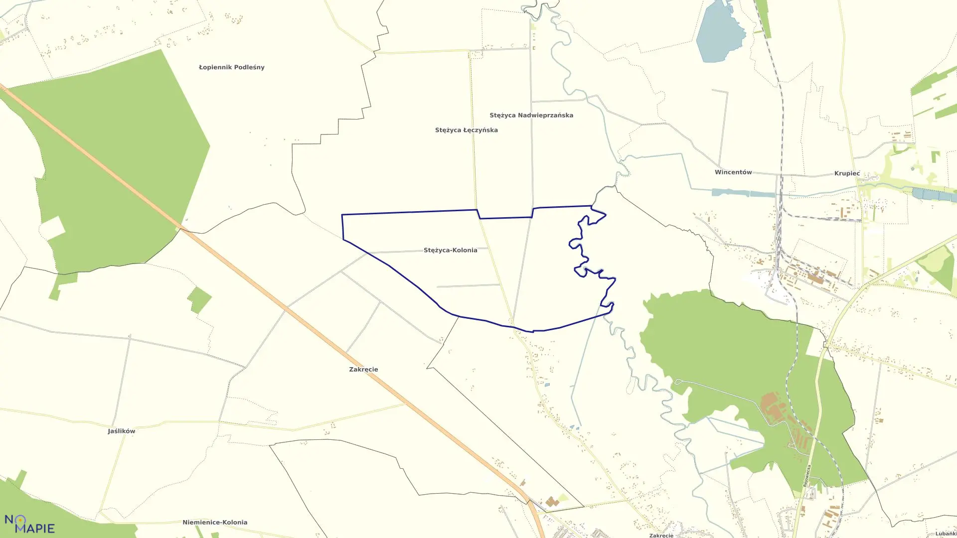 Mapa obrębu Stężyca Kolonia w gminie Krasnystaw