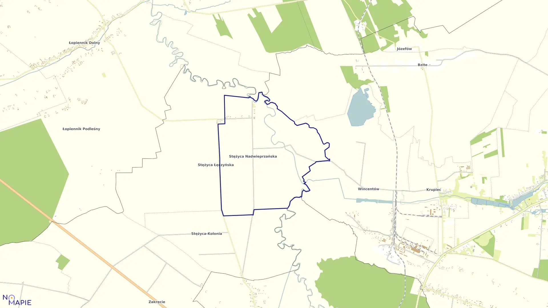 Mapa obrębu Stężyca Nadwieprzańska w gminie Krasnystaw