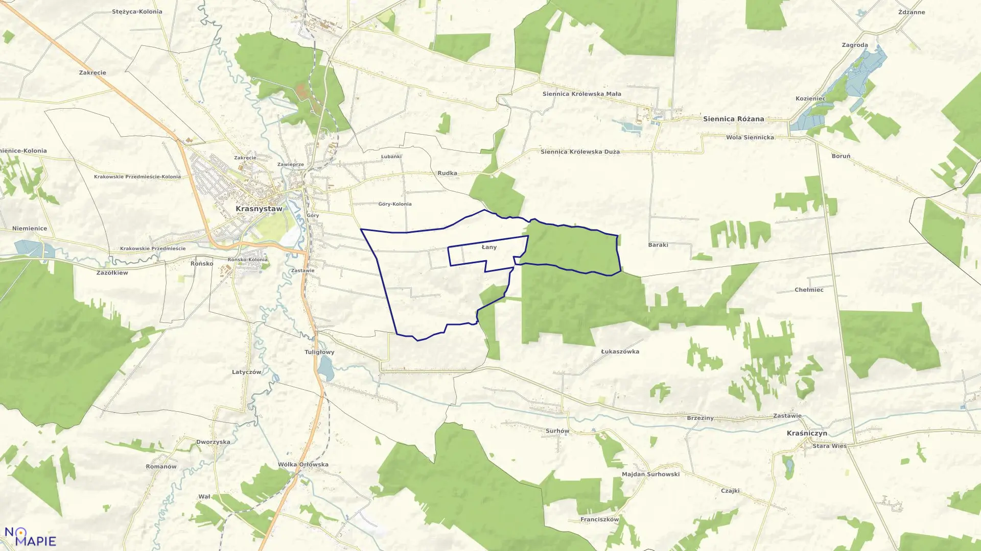 Mapa obrębu Zastawie Kolonia w gminie Krasnystaw